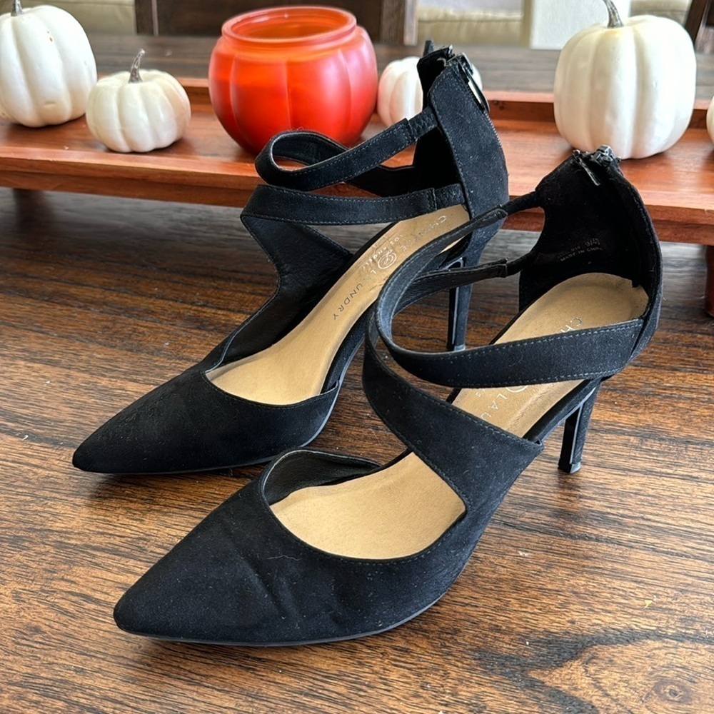 chinese laundry black suede heels | size 9